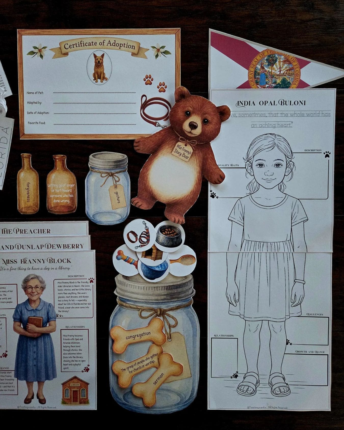 Overview of the Because of Winn-Dixie Book Study printable pack – 129 pages of SEL, literature, and hands-on homeschool activities