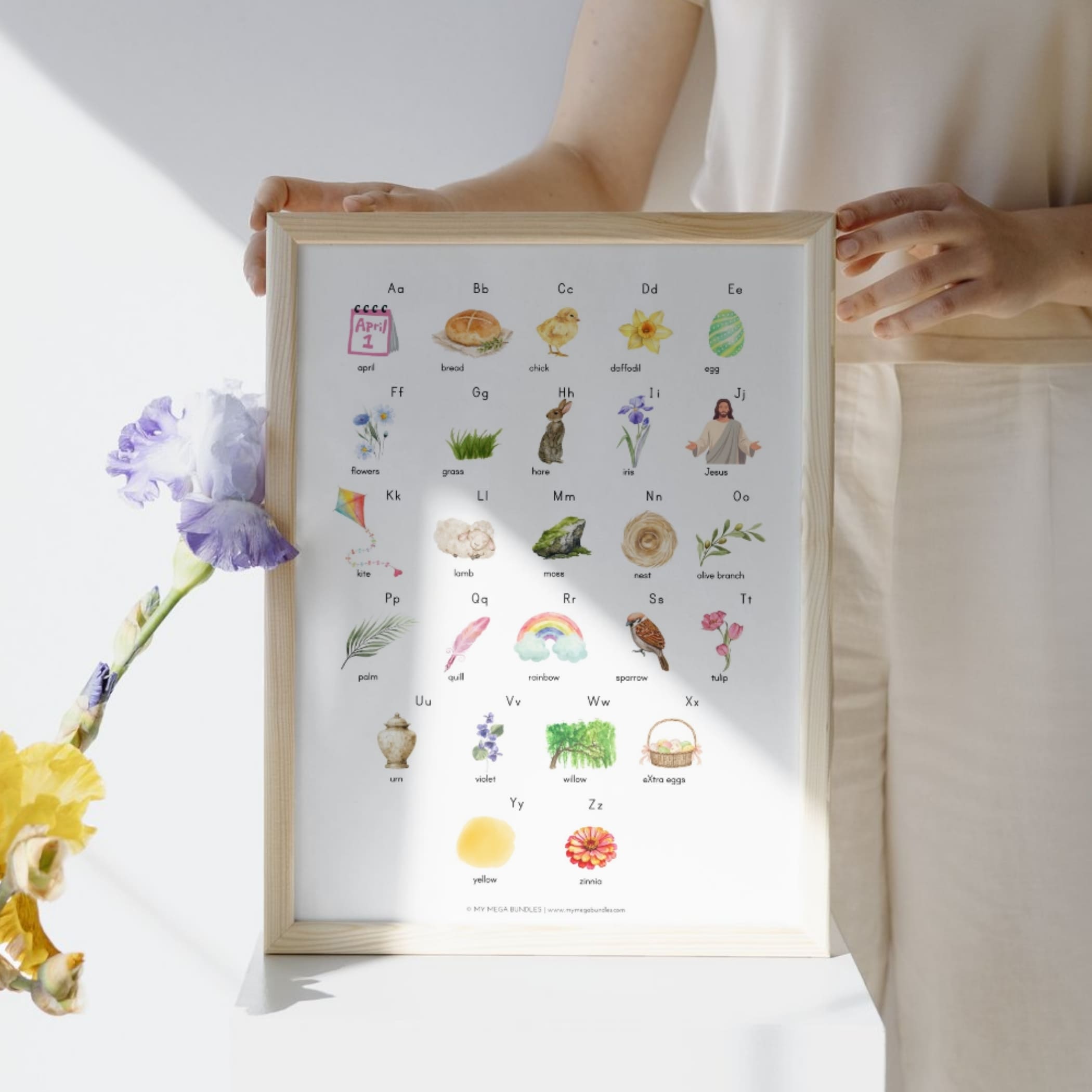 Easter Alphabet Cards Printable Print Cursive Homeschool | Preschool Kindergarten Alphabet Posters PDF | Initial Letter Cards Charlotte Mason Ages 3-8