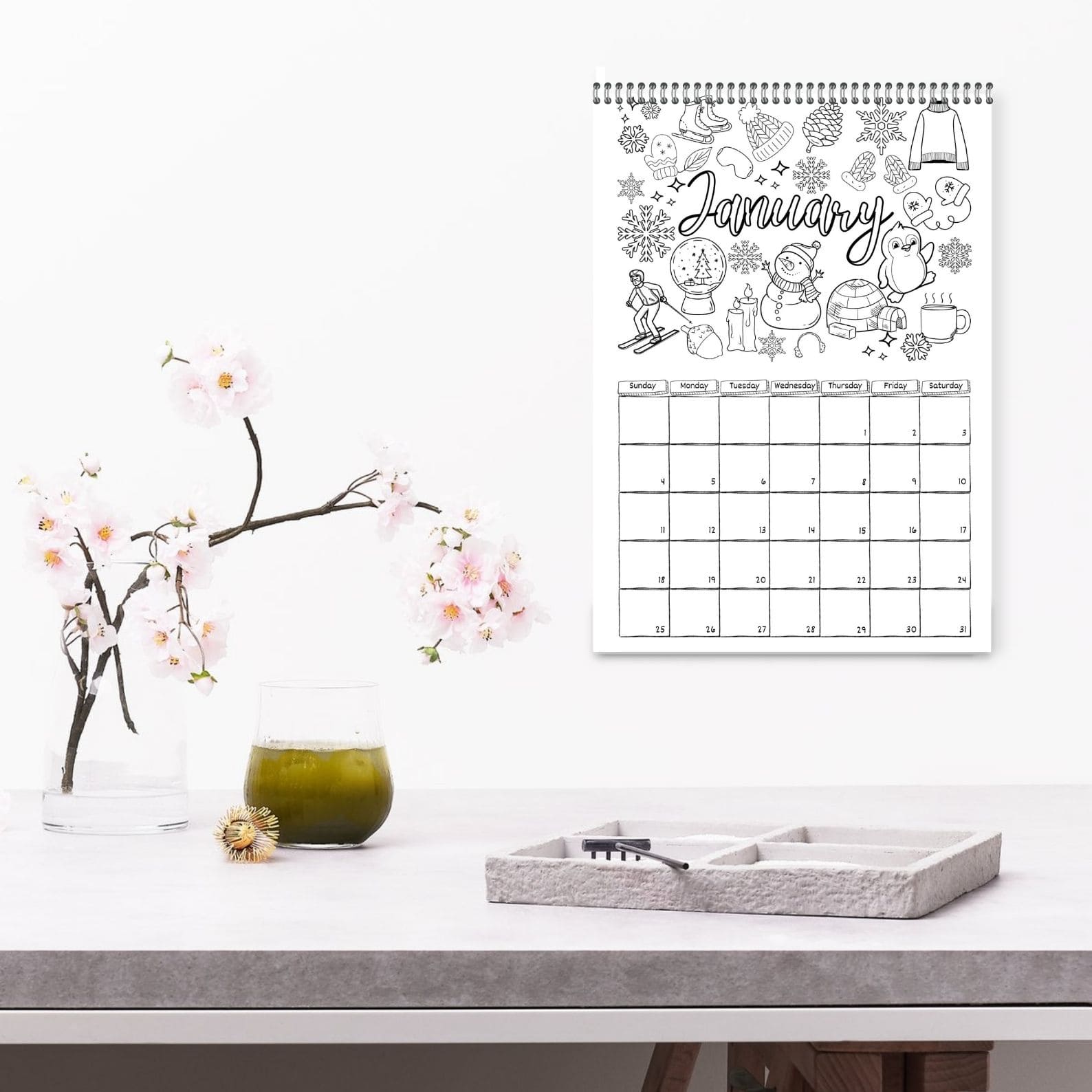 2026 Coloring Wall Calendar for Homeschool