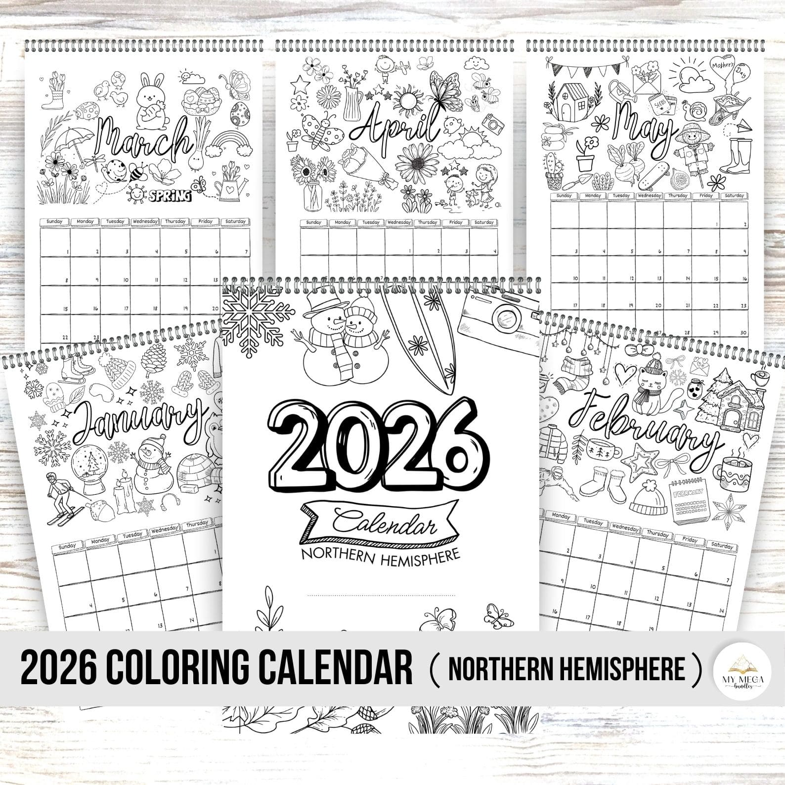 2026 Coloring Wall Calendar for Homeschooling