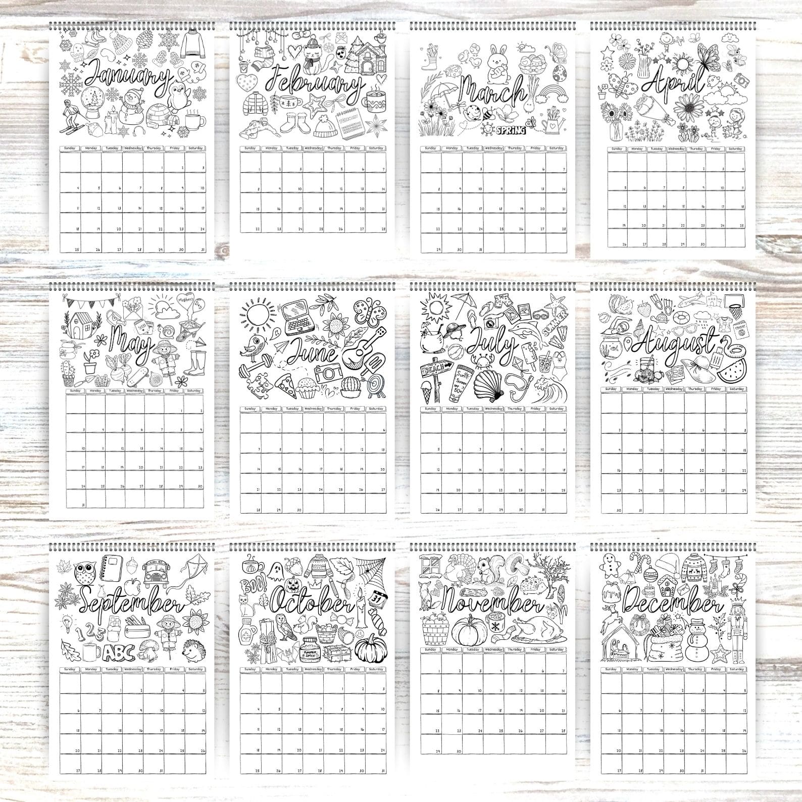 2026 Coloring Wall Calendar for Kids