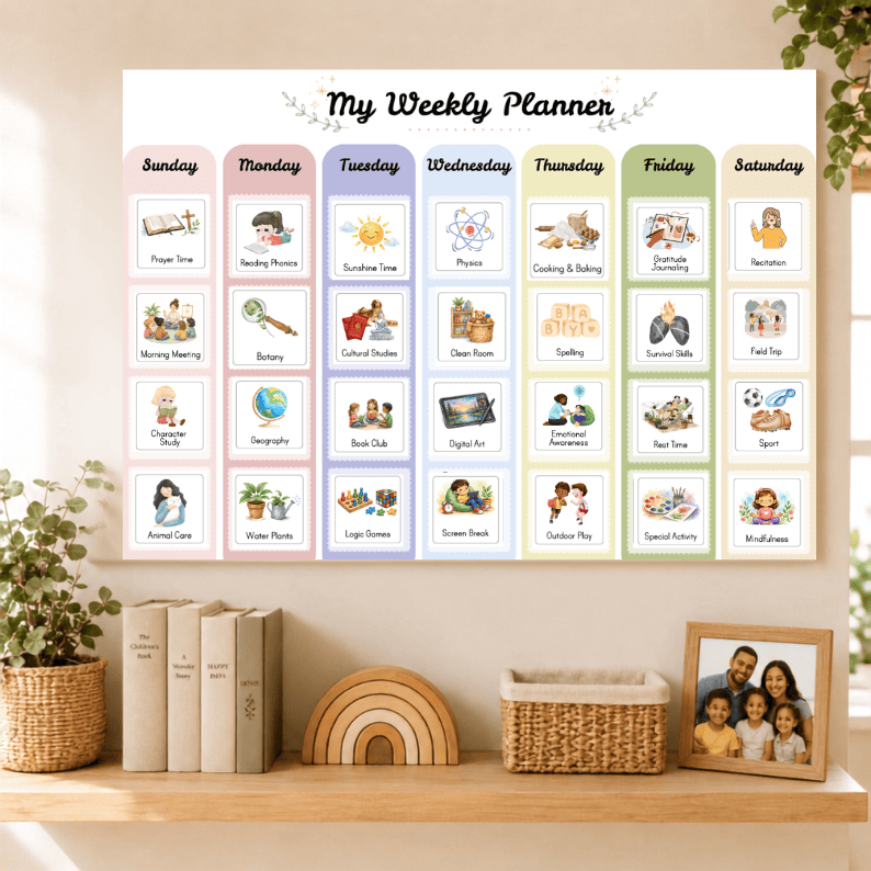 Weekly Planner & 210 Visual Routine Cards for Kids | Homeschool Schedule & Visual Planning System
