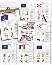 50 States USA Homeschool Ebook – Facts, Maps & Symbols