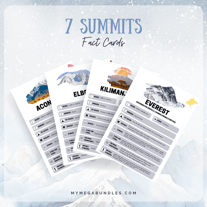 7 Summits and Mountaineering Printable Study