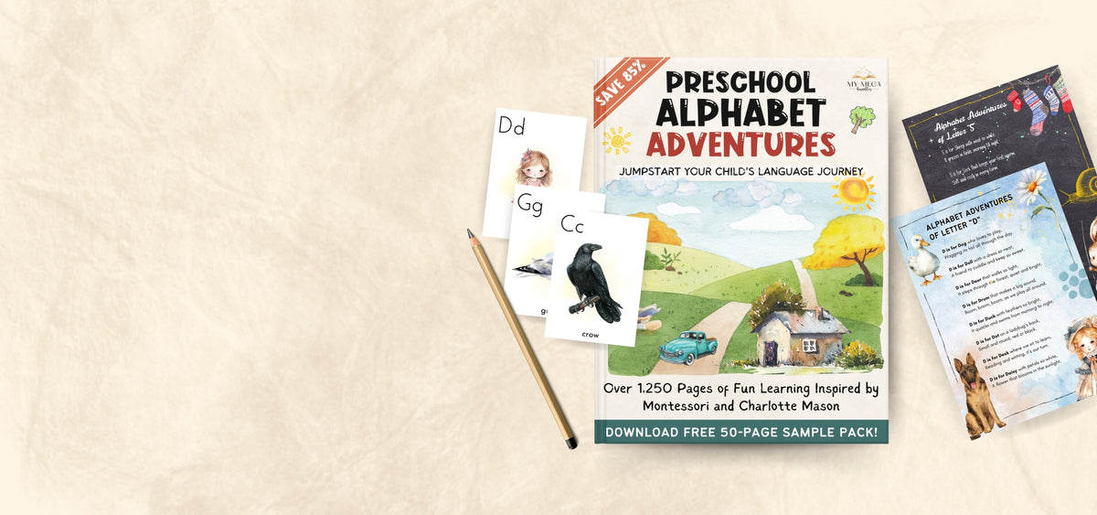 Alphabet Foundations Mega Bundle letter cards and hands-on activities laid out on a table