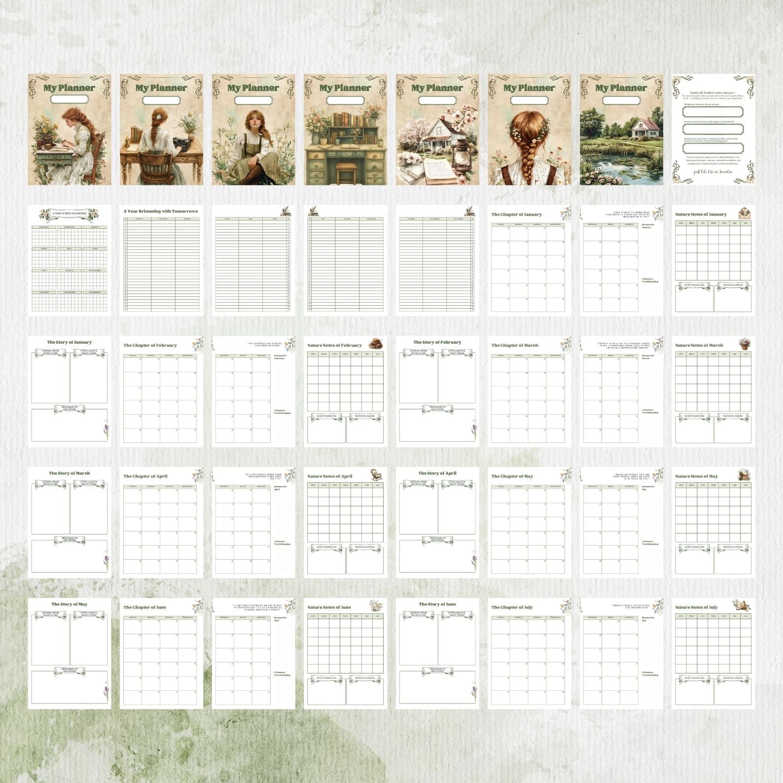 Printable habit tracker and daily schedule page with Anne of Green Gables theme