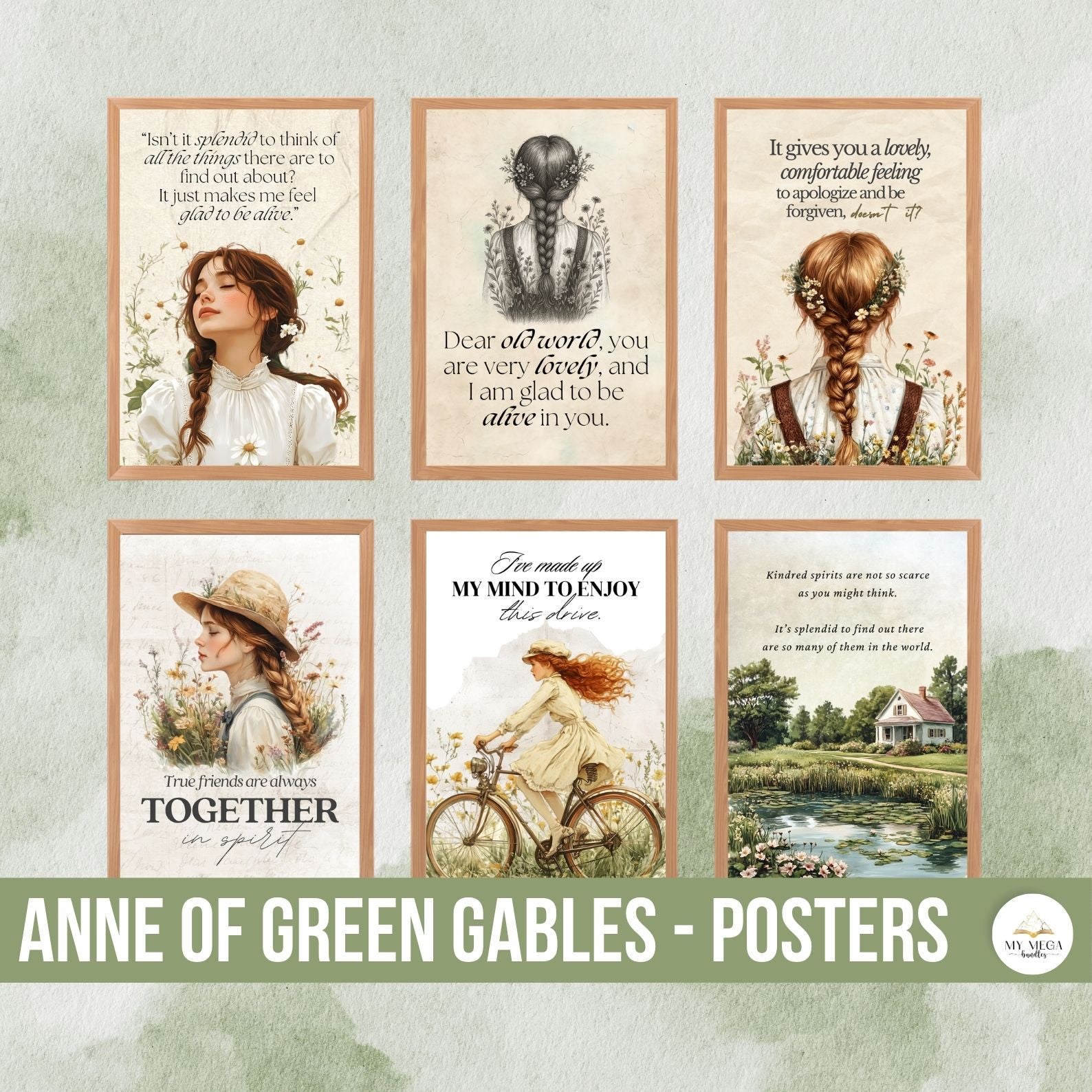 Printable Anne of Green Gables poster set with quote and floral artwork