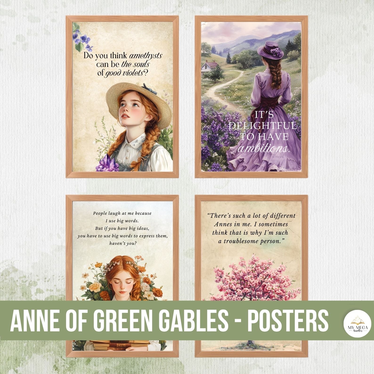 Vintage-style literary posters inspired by Anne of Green Gables