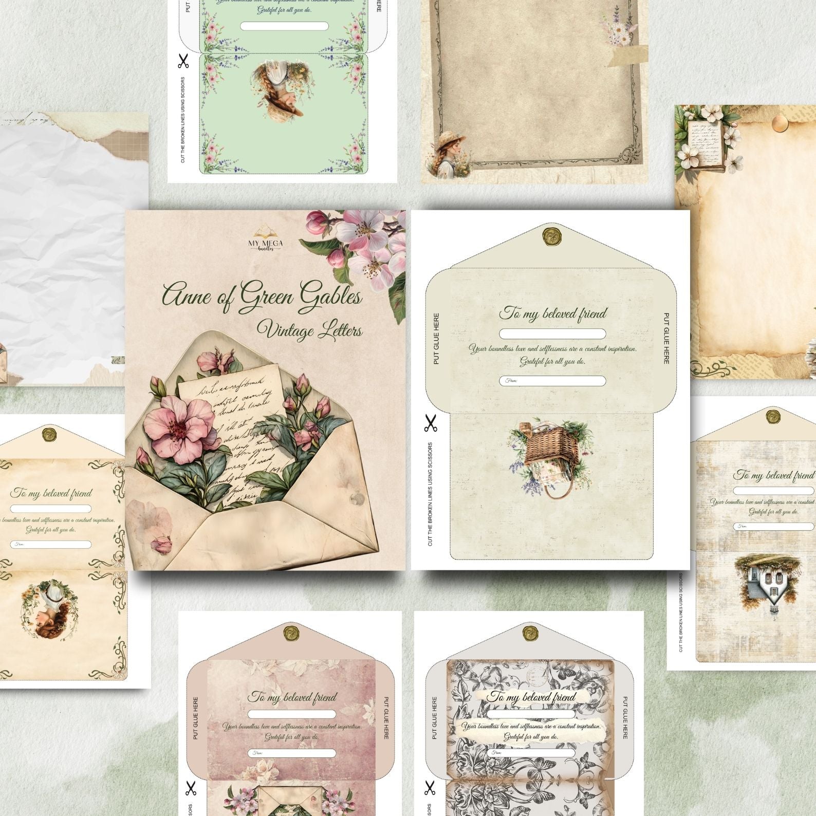 Printable envelopes with Anne quotes and classic illustrations