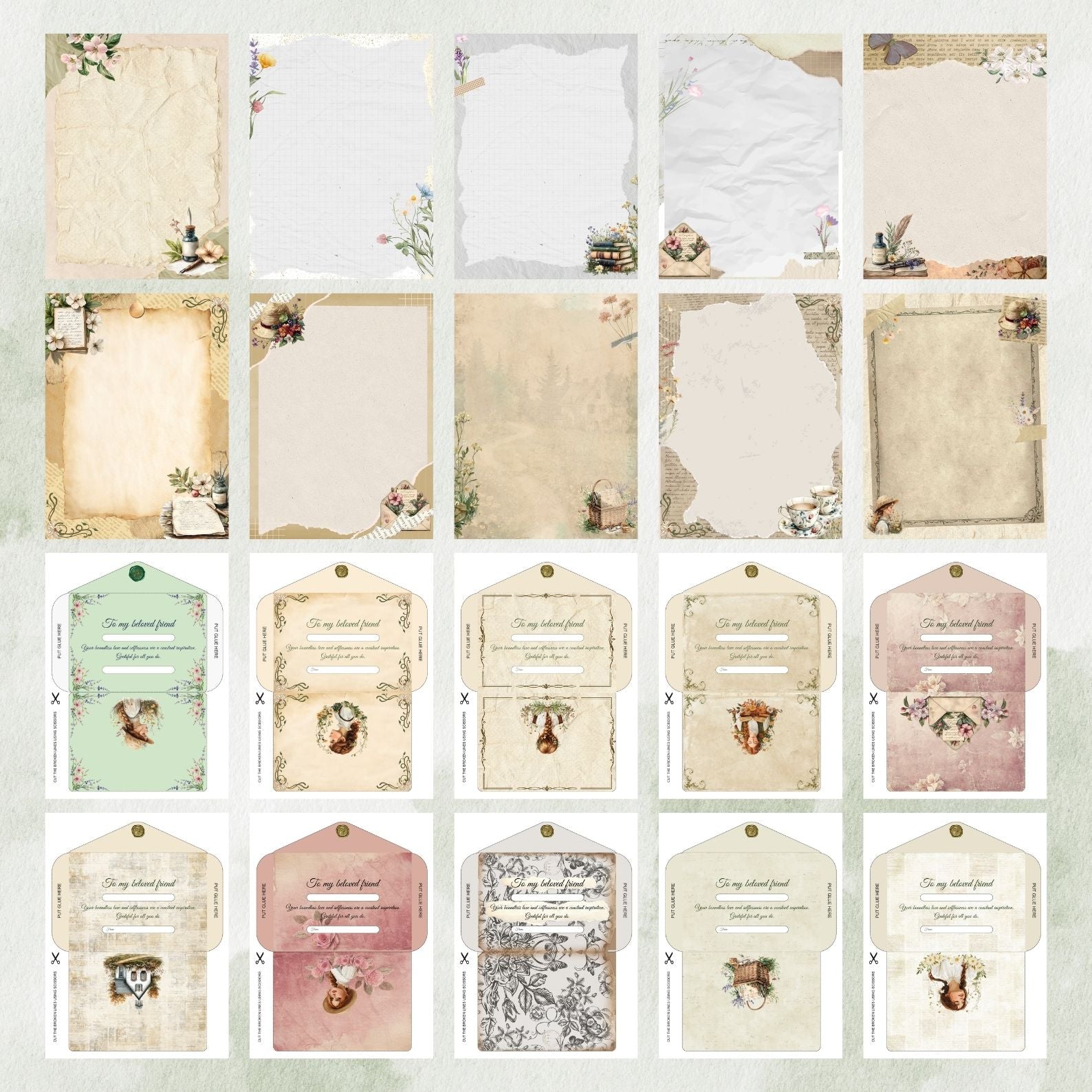 Floral and vintage-themed Anne Shirley stationery pages