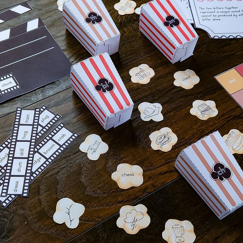 Blends and Digraphs (Popcorn and Movies themed) | Homeschool Printable ...