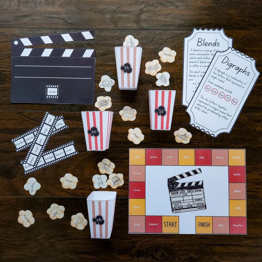 Blends and Digraphs (Popcorn and Movies themed) | Homeschool Printable ...