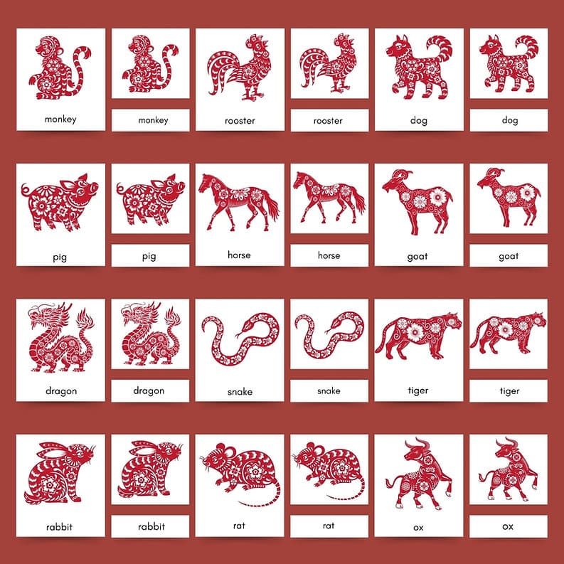 Chinese Zodiac Montessori 3 Part Cards and Flashcards