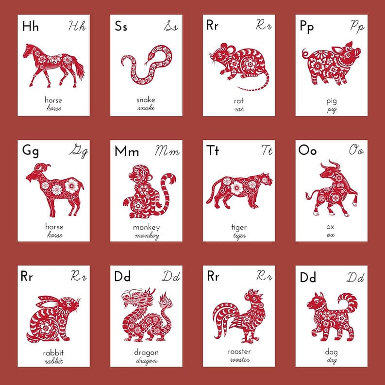 Chinese Zodiac Montessori 3 Part Cards and Flashcards