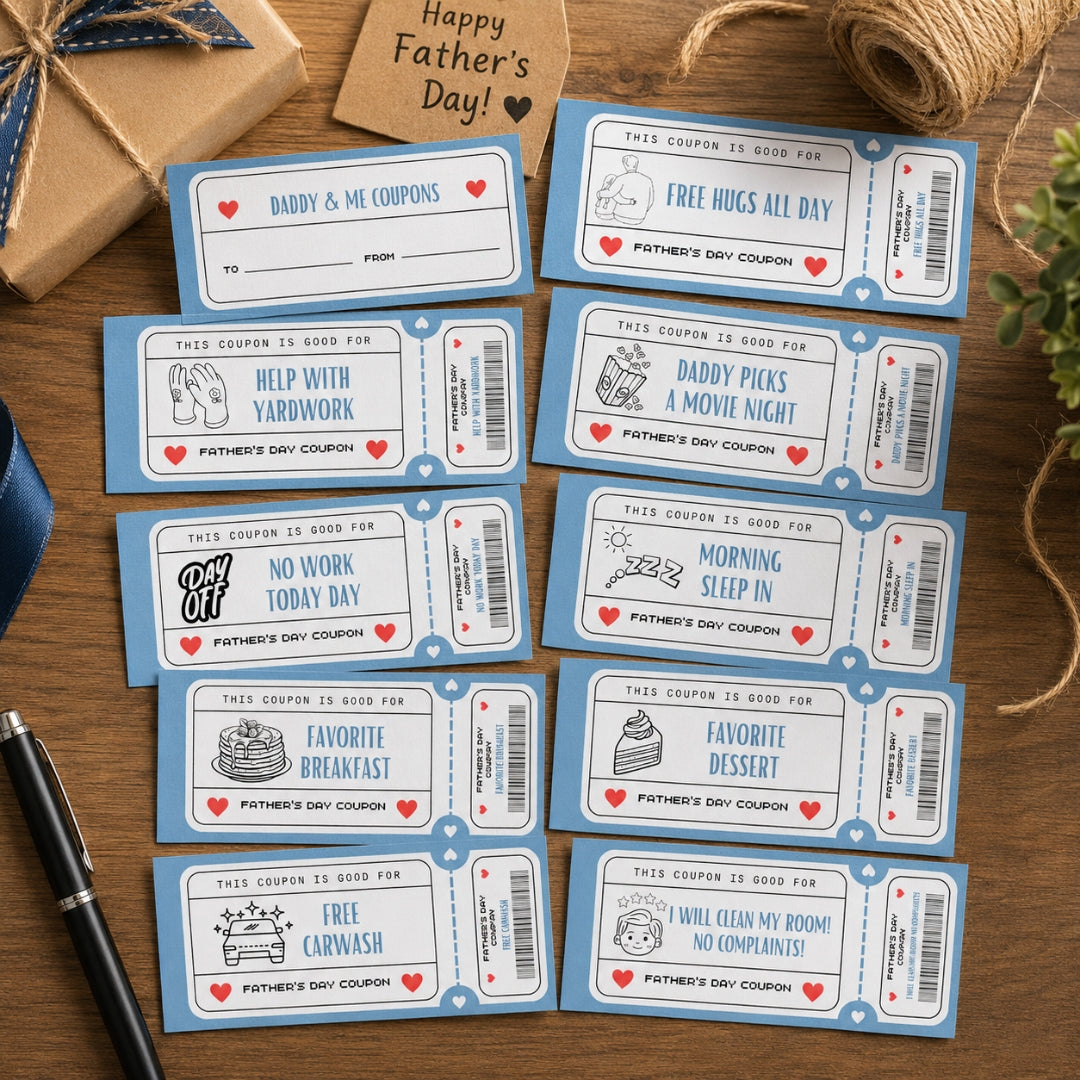 Baseball Dad Father's Day Printable Gift Pack — Coloring Pages, Certificate & Coupons