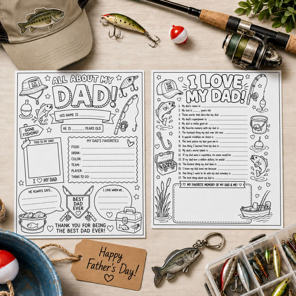 Fisherman Dad Father's Day Printable Gift Pack — Coloring Pages, Certi