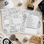 Golf Dad Father's Day Printable Gift Pack — Coloring Pages, Certificate & Coupons