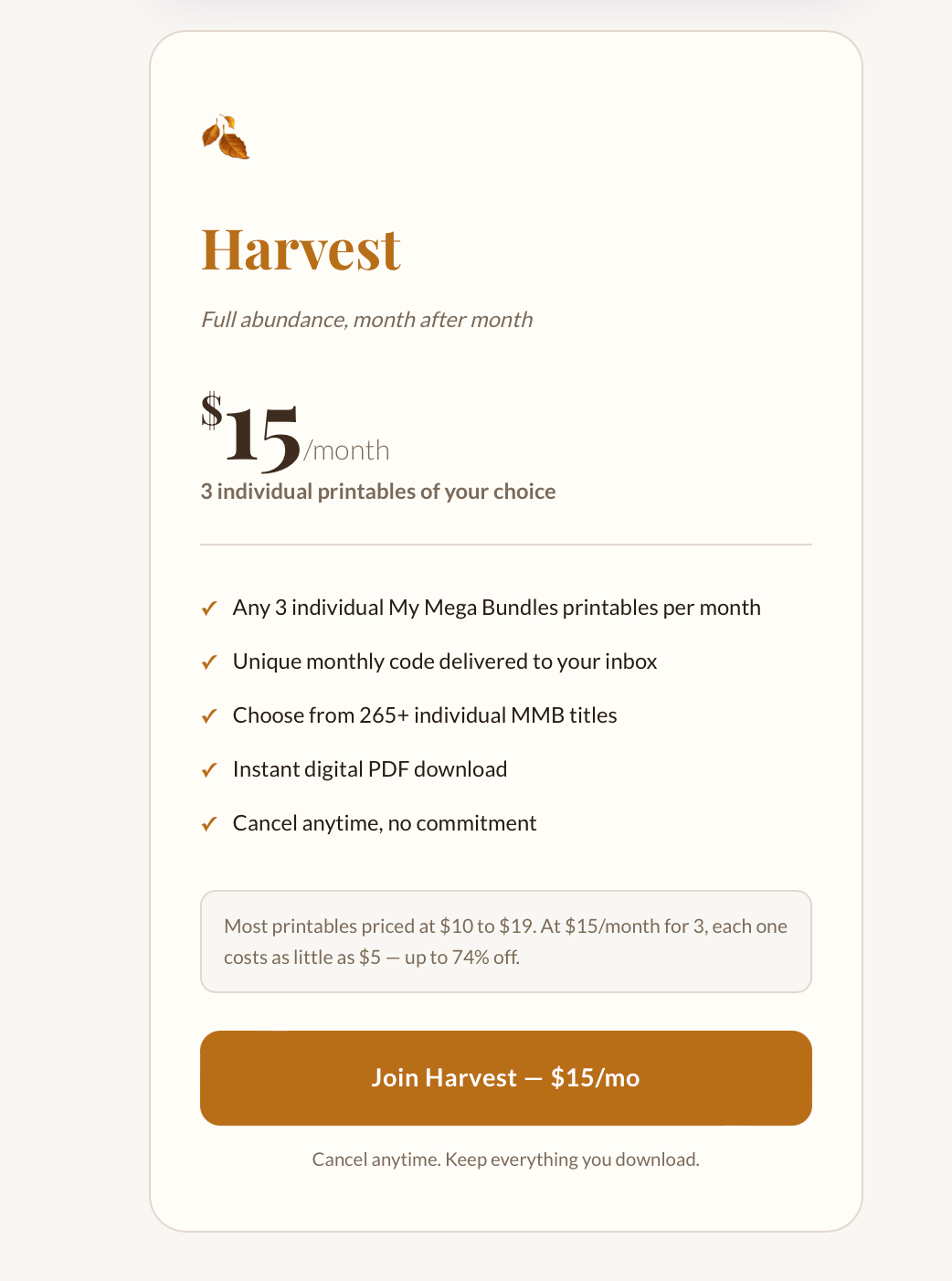 Harvest | Pick 3 Printables Every Month
