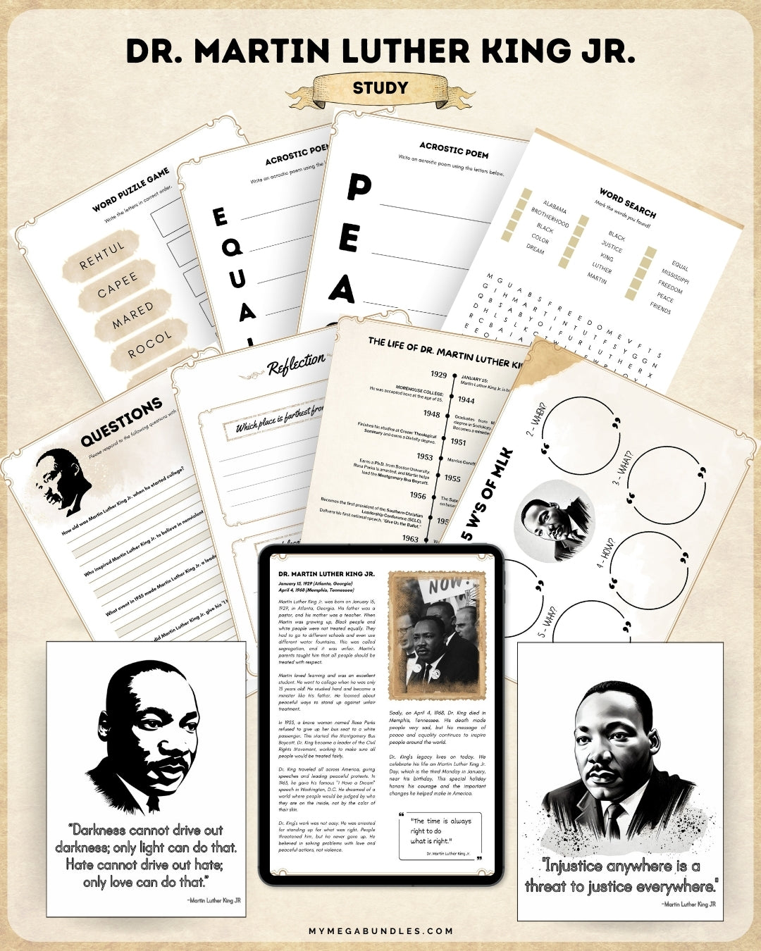 Martin Luther King Jr. Printable Study Pack for Homeschool & Classroom