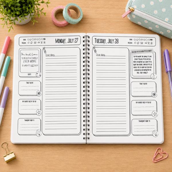 Summer Diary 2026 Printable Journal for Children | Daily Writing, Reflection & Habit Tracking, Ages 8–14