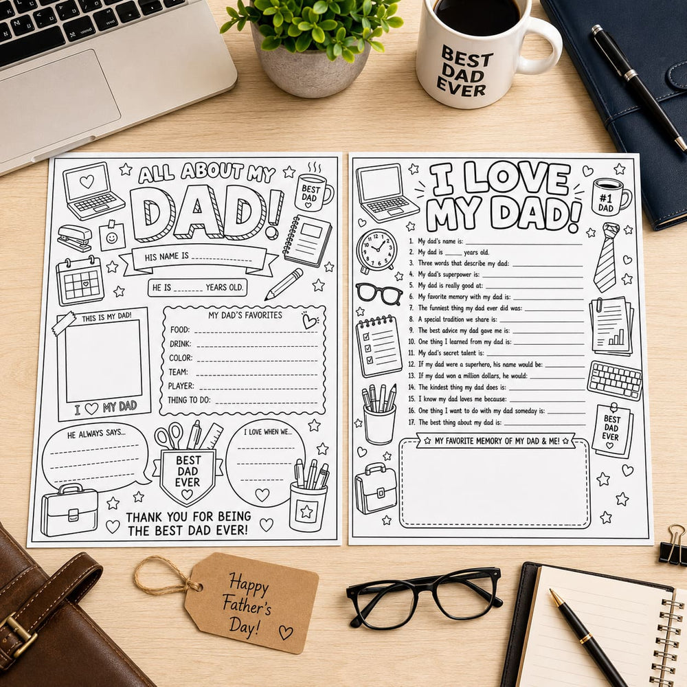 Office Dad Father's Day Printable Gift Pack — Coloring Pages, Certific