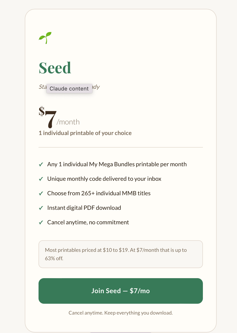 Seed | Pick 1 Printables Every Month