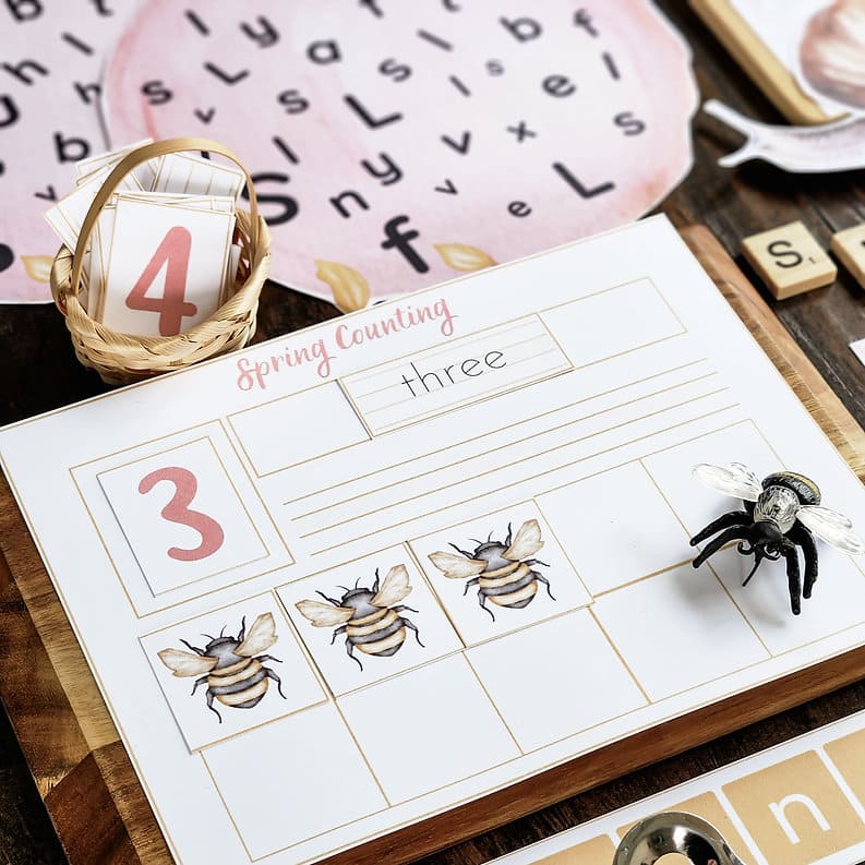 Spring coloring page with watercolor flower illustrations for children