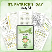 St. Patrick's Day Activity Book Printable cover page with 140 pages of worksheets and crafts for children ages 3 to 8