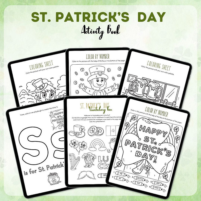 St. Patrick's Day coloring pages, printable bookmarks, and craft activities from the homeschool learning pack