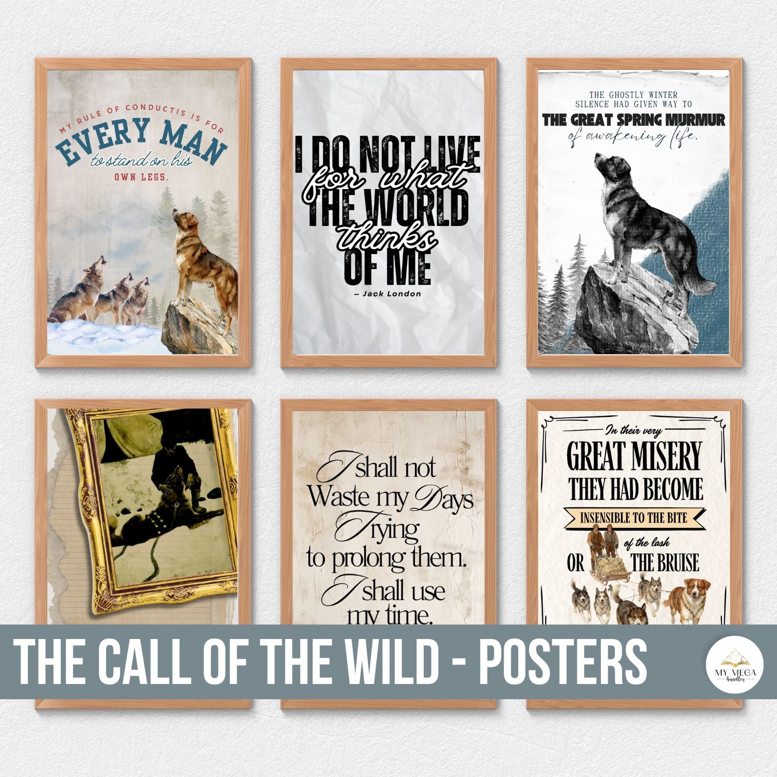 Printable Jack London quote poster set for homeschool literature study