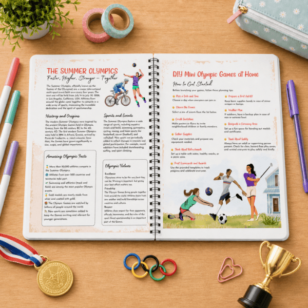 Summer Olympics Activity Pack Printable | Summer Games Unit Study, Sports, Torch & Medal Trackers, Ages 6–12