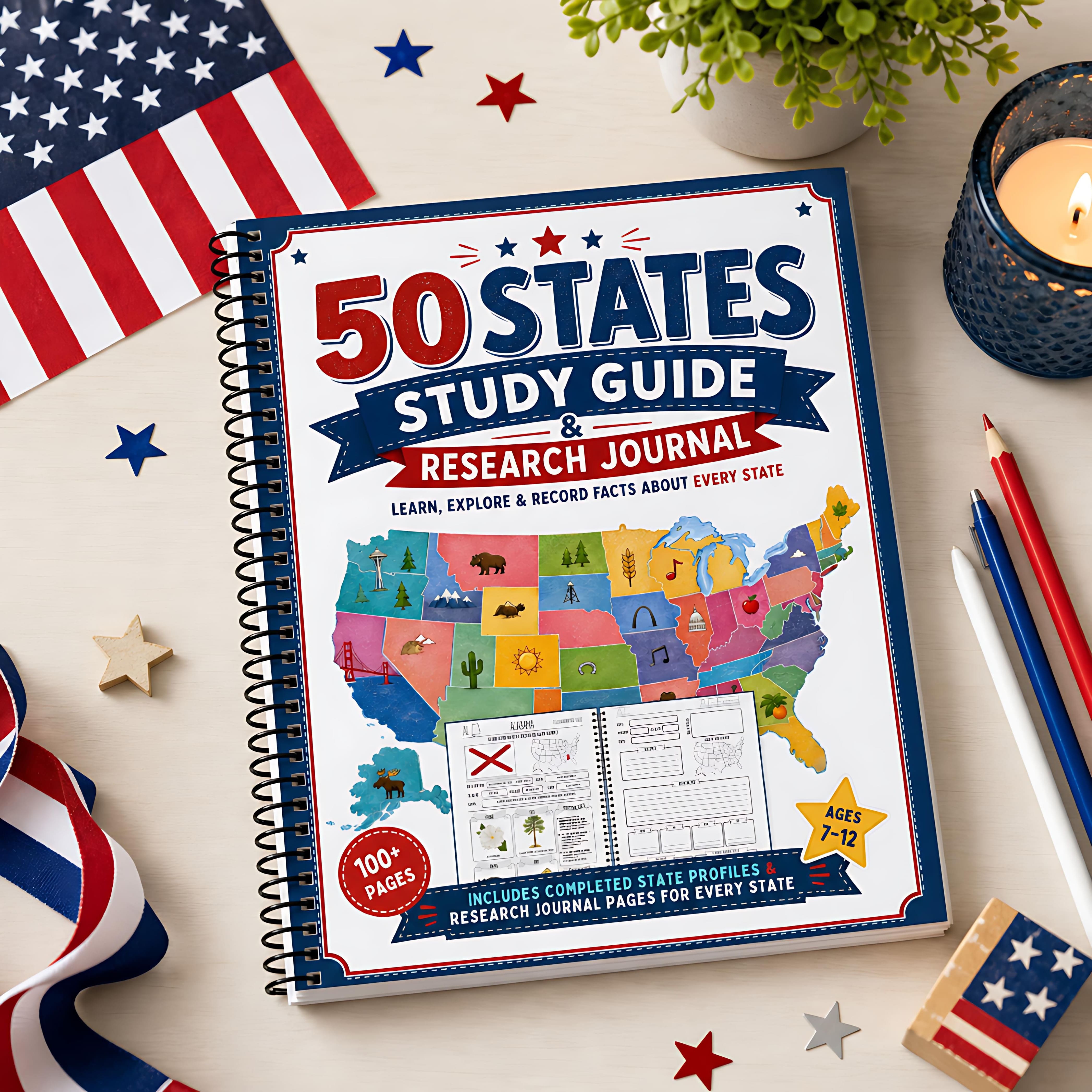 50 US States Homeschool Printable – Facts, Maps & Symbols