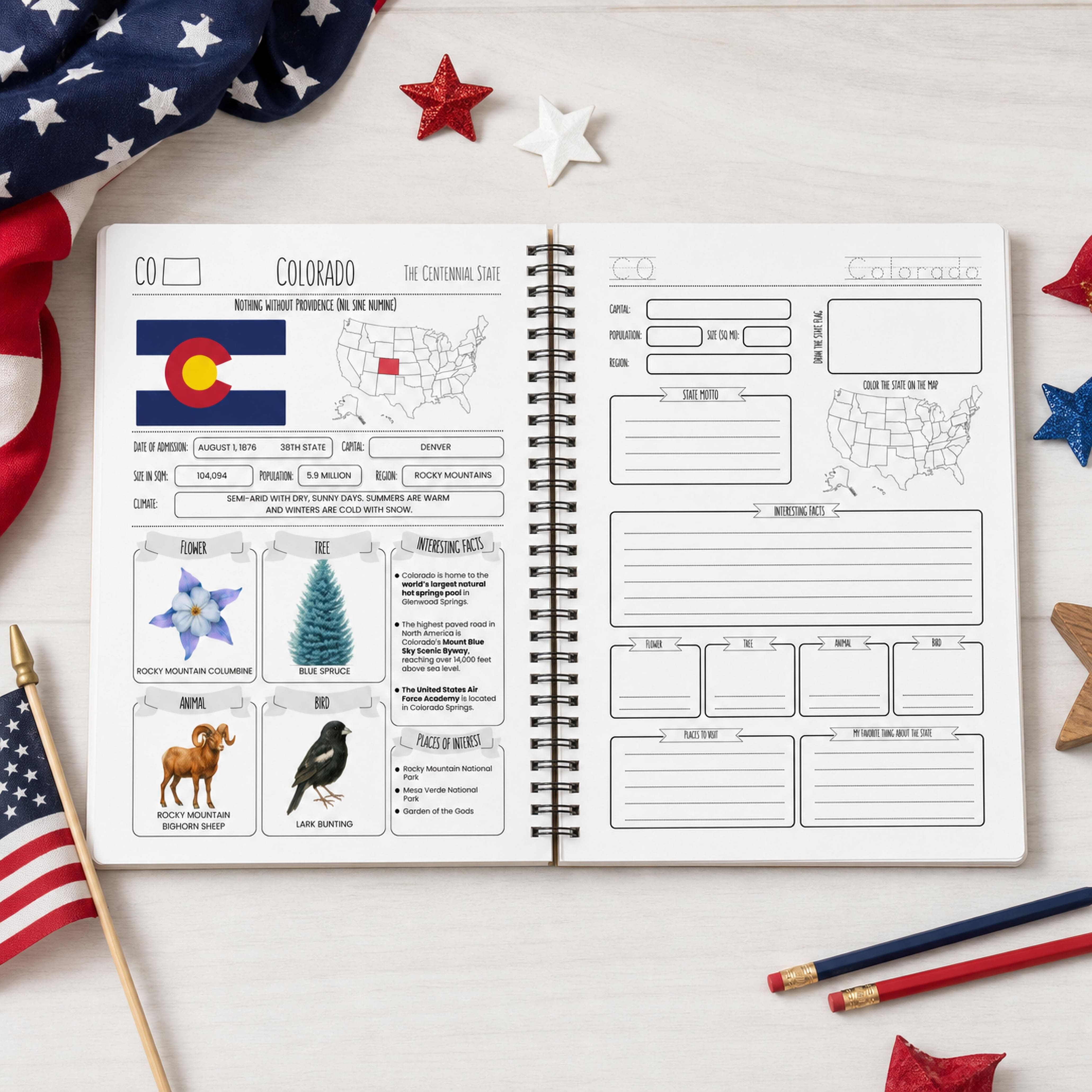 50 US States Homeschool Printable – Facts, Maps & Symbols