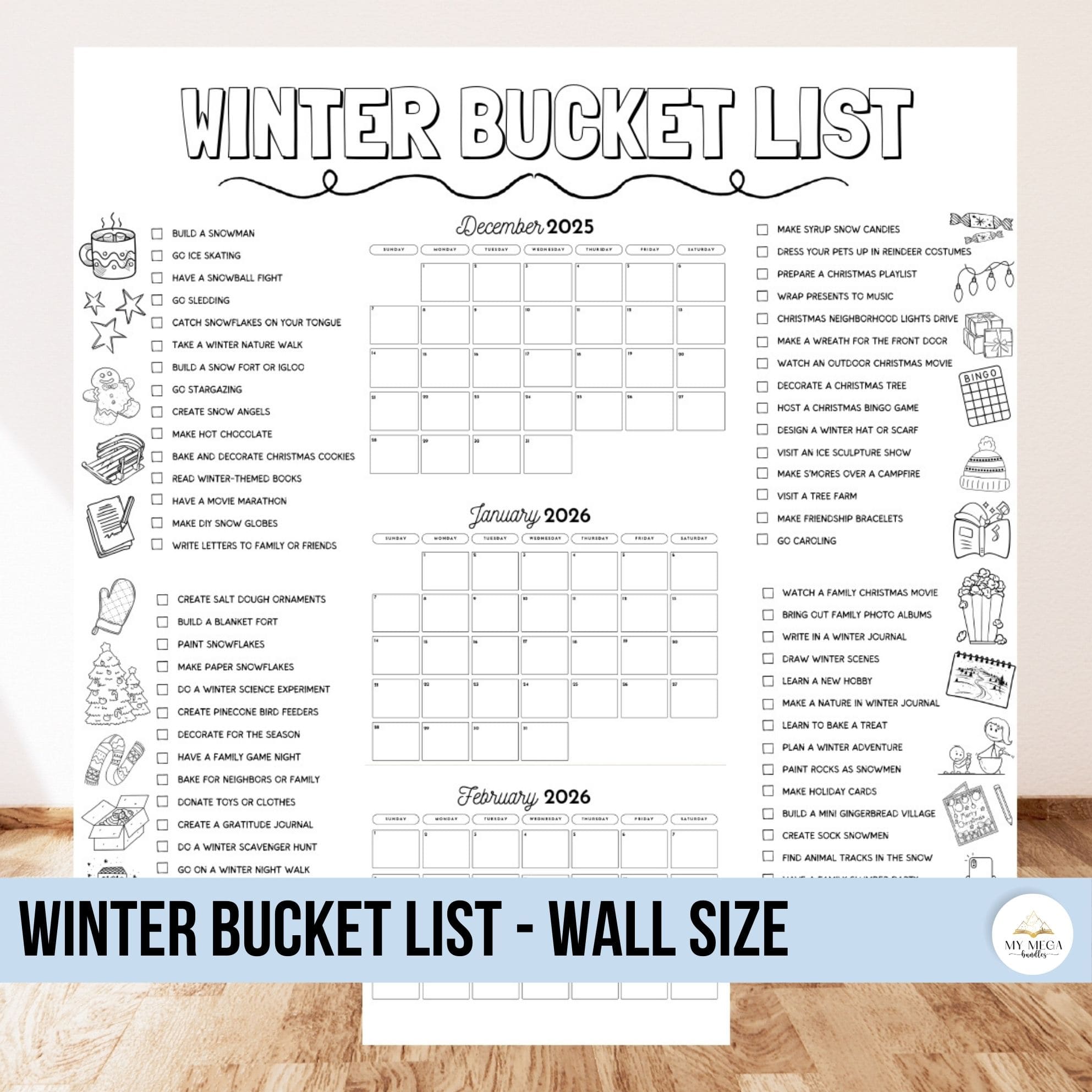 Winter Bucket List Wall Chart for Homeschool Fun