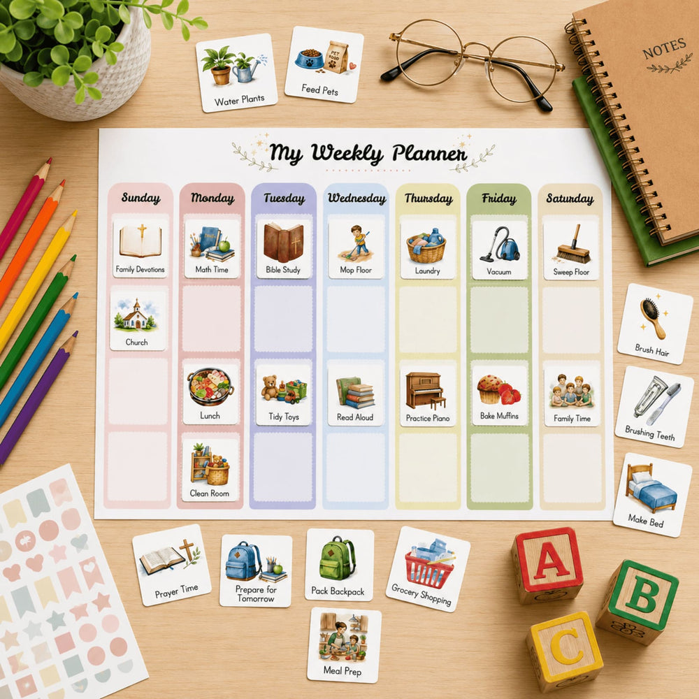 Weekly Planner & 210 Visual Routine Cards for Kids | Homeschool Schedule Printable